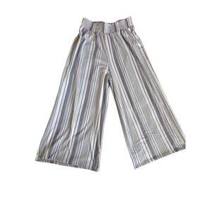 Chic Wide-Leg Striped Palazzo Pants Lightweight Flowy Fit Elastic Waist Girls L